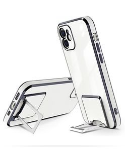 Teleskopisk kickstandhållare Telefonfodral för iPhone 12 Mini 11 Pro Max X XR XS 7 8 PLUS SE2020 Stocktät pläteringsstötfångare Skyddsbakgrund Bekväm