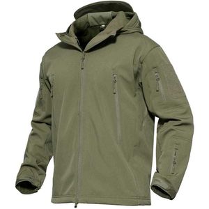 Taktisk jacka Mäns Hooded Militär Termisk Fleece Vattentålig Soft Shell Snow Ski Vinterrock Vandring Utomhus Ytterkläder 210909