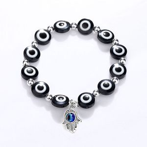 Mode Svart Blå Evil Eye Hamsa Hand Fatima Palm Beaded Strands Armband för kvinnor Bead charm armband Etnisk stil Handgjorda smycken