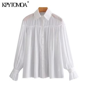 Kobiety Moda Pół-Sheer Luźne Białe Bluzki Z Długim Rękawem Button-Up Koszulki Blusas Chic Topy 210420