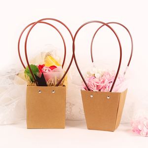 Partys Event Decor Waterproof Kraft Paper Handbag Gift Bags with Handles Flowers Package Box Flower Shop Bouquet Floral Packaging Material