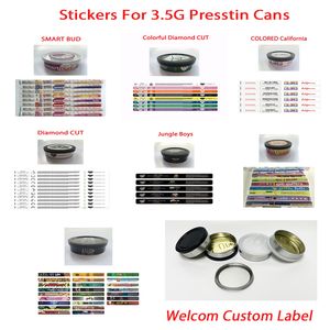 Custom Sticker paper for 3.5G 100ML 72x23mm Cali Tin Cans Tuna Can dry herb flower strain labels Smart Bud Jungle Boy