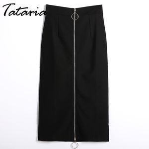 Tataria Saia Longa Skirts Womens Female Black High Waist Zipper Women Long Retro Faldas Largas Elegantes Feminina 210514