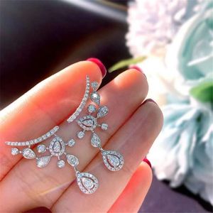 2021 Ins Top Sell Dangle Earrings Jewelry Sterling Sier Pear Cut White Topaz CZ Diamond Gemstones Women Party Eternity Bridal Drop Earring Gift