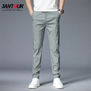 Men's Trousers Spring Summer Green Solid Color Fashion Cotton Pocket Applique Full Length Casual Work Pants Pantalon 210715