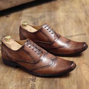 men dress shoes Homecoming Pageant leather Bullock Carving Lace Top Leather wedding party fashion loafers large size:US6.5-US11