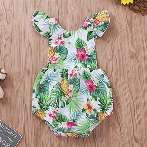 Neugeborene Mädchen Jungen Kleidung Sommermode Kinder Strampler Grüne Ananas Tropischer Regenwald Blumendruck Fliegenärmel Ha Yi Kinderoveralls Kinderkleidung