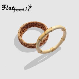 Flatfoosie Bohemian Style Handgjorda Straw Weave Rattan Armband Bangle Big Round Wide Vine Braid Armband för Kvinnor Present Smycken Q0719