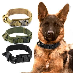 Nylon hund krage hund hals taktisk träning krage husdjur justerbar militär krage för medelstora stora hundar husdjur tillbehör 210712