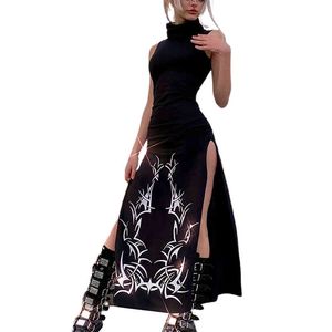 Spaghetti Strap Dress Hem Slim Waist Slit Irregular Long Dresses Sling Vestido Y1204