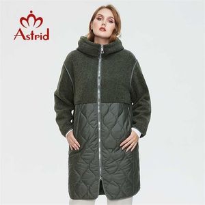 Astrid Jesień Jesień Zimowy Płaszcz Faux Fur Topy Moda Szycia Puchowa Kurtka Z Kapturem Plus Size Parka Płaszcz AM-7542 211221