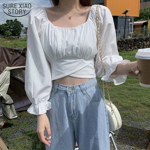 Koreanische Chic Langarm frauen Shirt Kurze Schlanke Slash-neck Mode Top Weibliche Streetwear Bluse Sommer 12927 210508