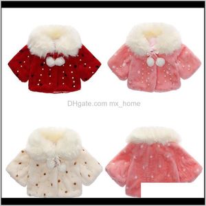 Casacos Outwear Roupas Bebê Maternidade Gota entrega 2021 Inverno Meninas Casaco Faux Peles Children Baby Manto Pérola Botões Kids Jacket Plus Veet