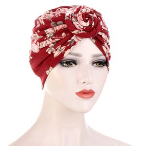 Nuove Donne Modello Africano Fiore Annodato Turbante Elastico Musulmano Twist Knot India Cappello Delle Signore Chemio Cap Bandane Accessori Per Capelli