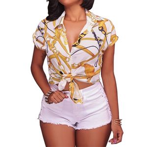 Top e camicette da donna Summer Casual Short Short Chain Shirt Shirt Shirt Elegant Ladies Tunic Blusas Mujer S-XL 210708