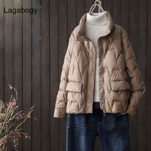 Lagabogy Autumn Winter Coat Women Ultra Light White Duck Down Parka Short Loose Puffer Jacket Female Casual Outwear 211130