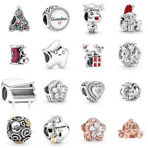 Orijinal S925 Ayar Gümüş Fit Pandora Noel Aşk Kalp Boncuk Mavi Turkuaz Kristal Charm Bilezik Için DIY Boncuk Charms