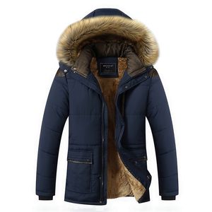 M-5XL Kürk Yaka Kapşonlu Erkekler Kış Ceket Moda Sıcak Yün Astar Adam Ceket Ve Coat Rüzgar Geçirmez Erkek Parkas Casaco 211104