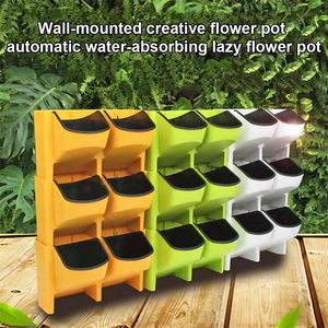 Automatic Watering Flower Pots Can Be Stacked Vertical Flower Pots Wall Garden Balcony Wall-Mounted Planting Gardening Supplies 210401