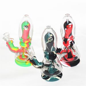 hookahs Tobacco Pipe Bong Dab Rig Smoking Pipes Silicone Tube Wholesale Eye-shape Shape Dry Herb Portable Unbreakable Spoon With Glass Bowl