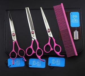 Joewell Hair Scissors 3pcs / uppsättning 7,0 tums rosa elastisk färghandtag 440c rostfritt stål 62hrc med väska