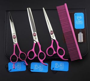 JOEWELL forbici per capelli 3 pezzi / set di manico in vernice elastica rosa da 7,0 pollici acciaio inossidabile 440C 62HRC con custodia