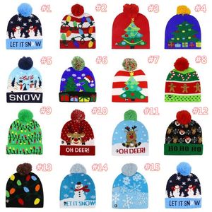 15 Estilo LED de malha de Natal chapéus 23 * 21 cm Crianças Mamãe Inverno Quente Gosquinhos Deer Papai Noel Crochet Caps Sea Enviar T9i001428