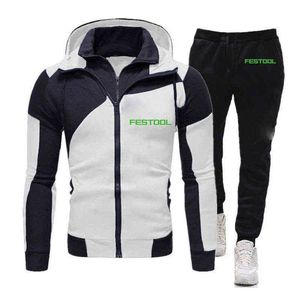 Mens Festool Tools Spring Autumn 2 Pieces Sets Tracksuit Hooded Sweatshirt+Pants Pullover Hoodie Sportwear Suit Casual Clothes G1217