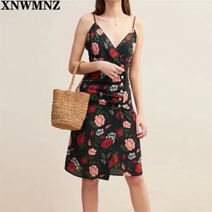 Black Rose Print Backless Summer Dress Strap Vintage Beach Holiday V neck Sexy Button Midi Party chic 210520