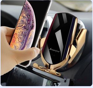 R1 Smart Automatische Klemmung Auto Drahtlose Ladegerät Für iPhone X XR XS 8 Plus Galaxy S10 S9 Hinweis 10 schnelle Lade Air Vent Halterung Telefon Halter