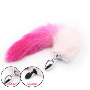 Sweet Magic Pink Fox Tail Anal Butt Plug Anal Stopper Glattes Anusspielzeug mit Farbverlauf, Cosplay-Zubehör, Krabbelpfoten, lustiges Rollenspiel-Sexspielzeug