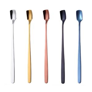 Square-Headed Teaspoon Long Handle Stainless Steel Coffee Scoops Stirring Spoon Dessert Ice Cream Mini Kitchen Tableware