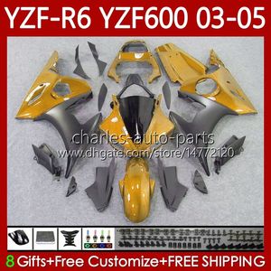 Motorradverkleidungen für Yamaha YZF-R6 YZF600 YZF R 6 600 CC YZFR6 Schwarz Golden 03 04 05 Karosserie 95No.128 YZF R6 600CC 2003 2004 2005 Verkleidung YZF-600 03-05 OEM Body Kit