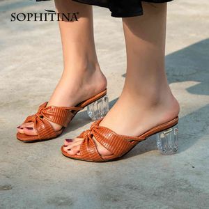 SOPHITINA Elegant Slippers Women Round Toe Handmade Design Fashion Clear Crystal Heel Sandals Sexy Convenience Women Shoes PO586 210513