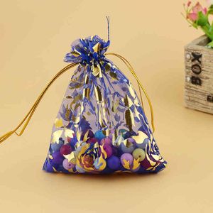 1000Pcs/lot 7*9cm Blue Gold Rose Drawstring Organza Organizer Pouch Satin Christmas Wedding Gift Jewelry Bag