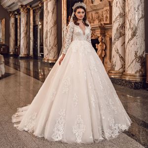 Rincess Lace Church Bröllopsklänning 2022 Långärmad applikationer Turkiet En linje Brudklänningar Golvlängd Tulle Land Bride Vestido Noiva Robe de Mariée 2021