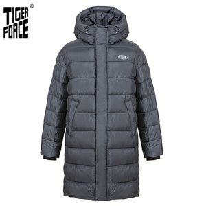 Giacca invernale maschile per la forza di tigre con grigio scuro con cappuccio lungo gli sport casual sport spessi da parka cappotto 70701 211129