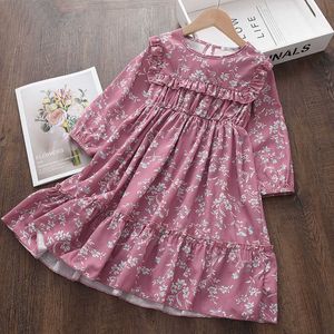 Jesień Dziewczynka Ruffles Spadek Plisowane Suknie Maluch Dziewczyny Kwiatowa Dress Kids Fall Ubrania Chidlren Casual Flower Dress 3-8 YRS G1026