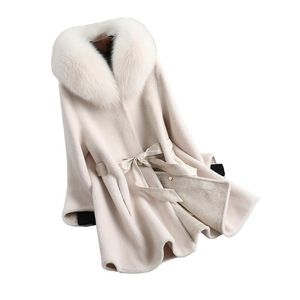 Mulher feminina faux real mistura de lã casaco colarinho inverno mulheres outerwear sobretudo lf2090
