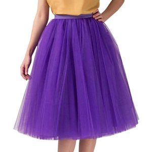 Skirts Womens High Quality Pleated Gauze Knee Length Skirt Adult Tutu Dancing Beach Femme Tulle Saia Midi Faldas 1.6
