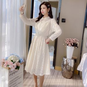 Vestidos casuais vestido Roupas de primavera de mulheres francesas 2021 estilo coreano-estilo-estilo on-line celebridade meio-comprimento da fada do laço