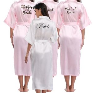 Bridesmaid Pink Long Large Plain Mother Bride Kimono Silk Satin Night Dress Gown Wedding Robes Bathrobe Lace Robe Ladies 210901