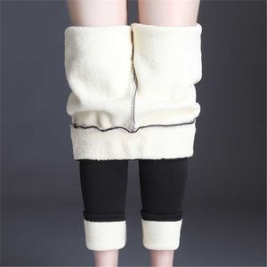 Oumengk moda alta cintura outono inverno mulheres grossas calças elásticas quentes qualidade s-5xl calças apertadas lápis 211118