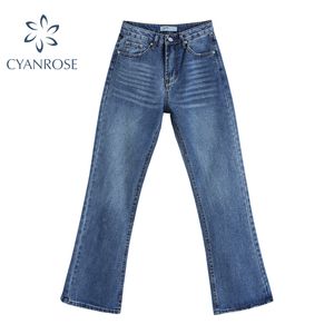 Blaue Flare Hosen Frauen Hohe Taille Waschen Vintage Koreanische Jeans Hosen Mode Lose Y2K Ulzzang Zipper Streetwear Relax Tide Hose 210417