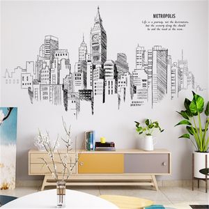Black Wall Sticker Large-scale Hand-painted Modern Architecture Salon Wallpaper Bedroom Accessories Room Decor Aesthetic Teens 210705