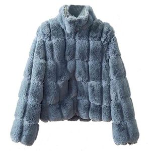 Winter Woman Stand Collar z długim rękawem Kaszmirowy Kurtka Multicolour Luźny Minimalistyczny Cardigan Faux Fur Coat 8Q204 210427