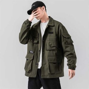 Brand Spring Män Casual Jacket Coat Mäns Tvättade Bomull Brandkläder Armé Green Bomber Jackor Male Cargo Coats 211217