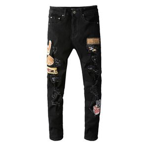 Mens jeans designer jean homem atacado marca distintivo casual personalizado angustiado angustiado buracos retro skate skate reto motocicleta motocicleta esticar denim calça