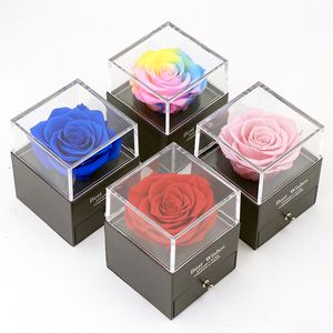 Valentinstagsgeschenke Ewige Rose Schmuckschatulle Mitbringselhalter Unsterbliche Blumen für immer blühen Hochzeit Geburtstag Geschenkzubehör