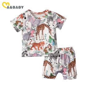 0-3y Letni Maluch Dzieciak Baby Boy Ubrania Zestaw Z Krótkim Rękawem Słoń Tygrys Drukuj T Shirt Top Spodenki Stroje Kostiumy 210515